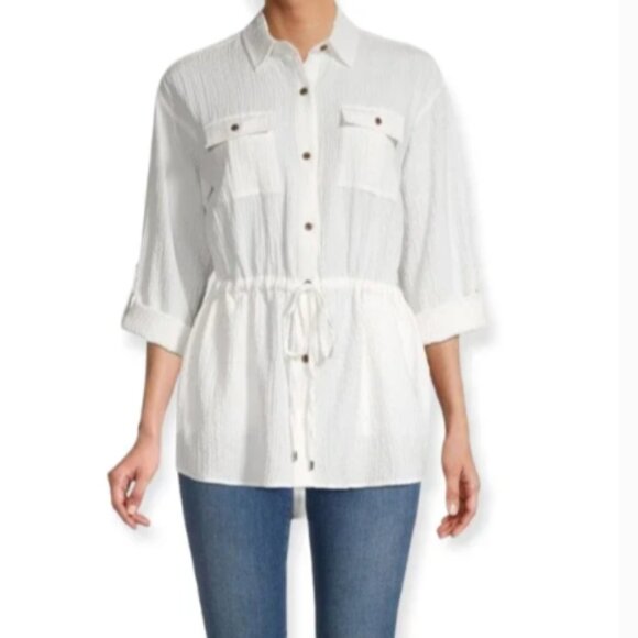 Calvin Klein White Crepe Button-Down Tunic Top - Picture 1 of 7